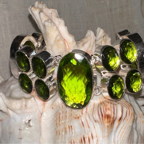 Sparkly Peridot multi-gem cluster statement cuff Bracelet